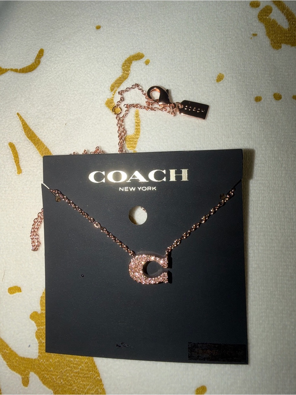 Coach Rose Gold Crystal 'C' Pendant Necklace